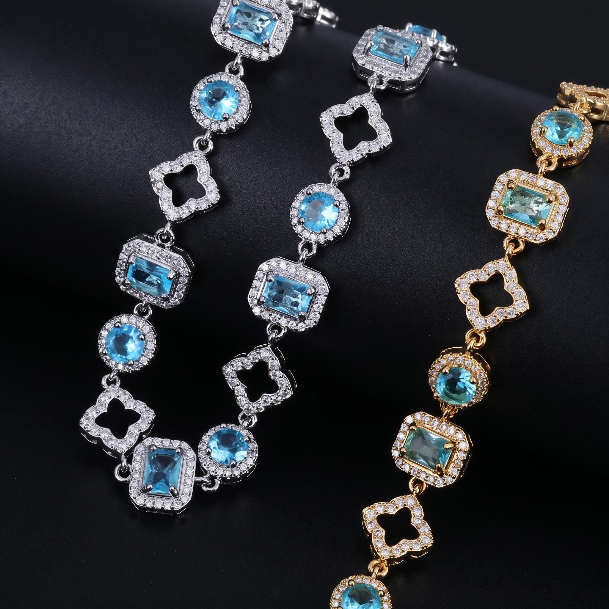 Iced Out Blue Clover Link Chain