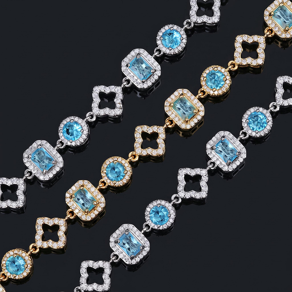 Iced Out Blue Clover Link Chain