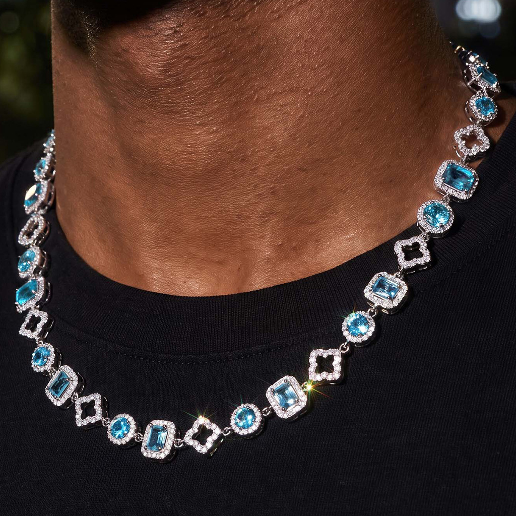 Iced Out Blue Clover Link Chain