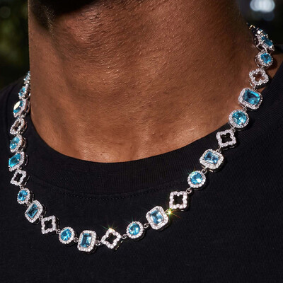 Iced Out Blue Clover Link Chain