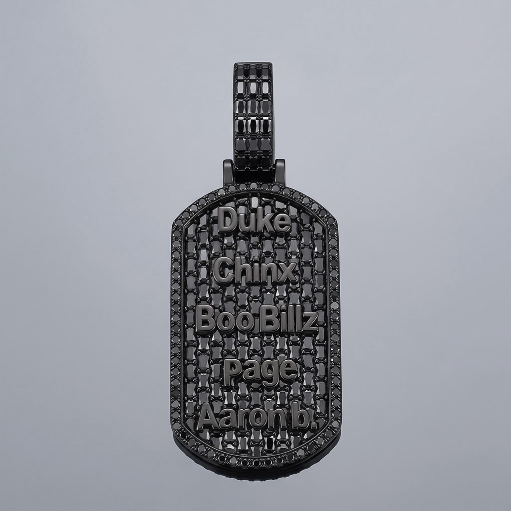 Iced Out Black Baguette-Cut Custom Name Dog Tag Pendant