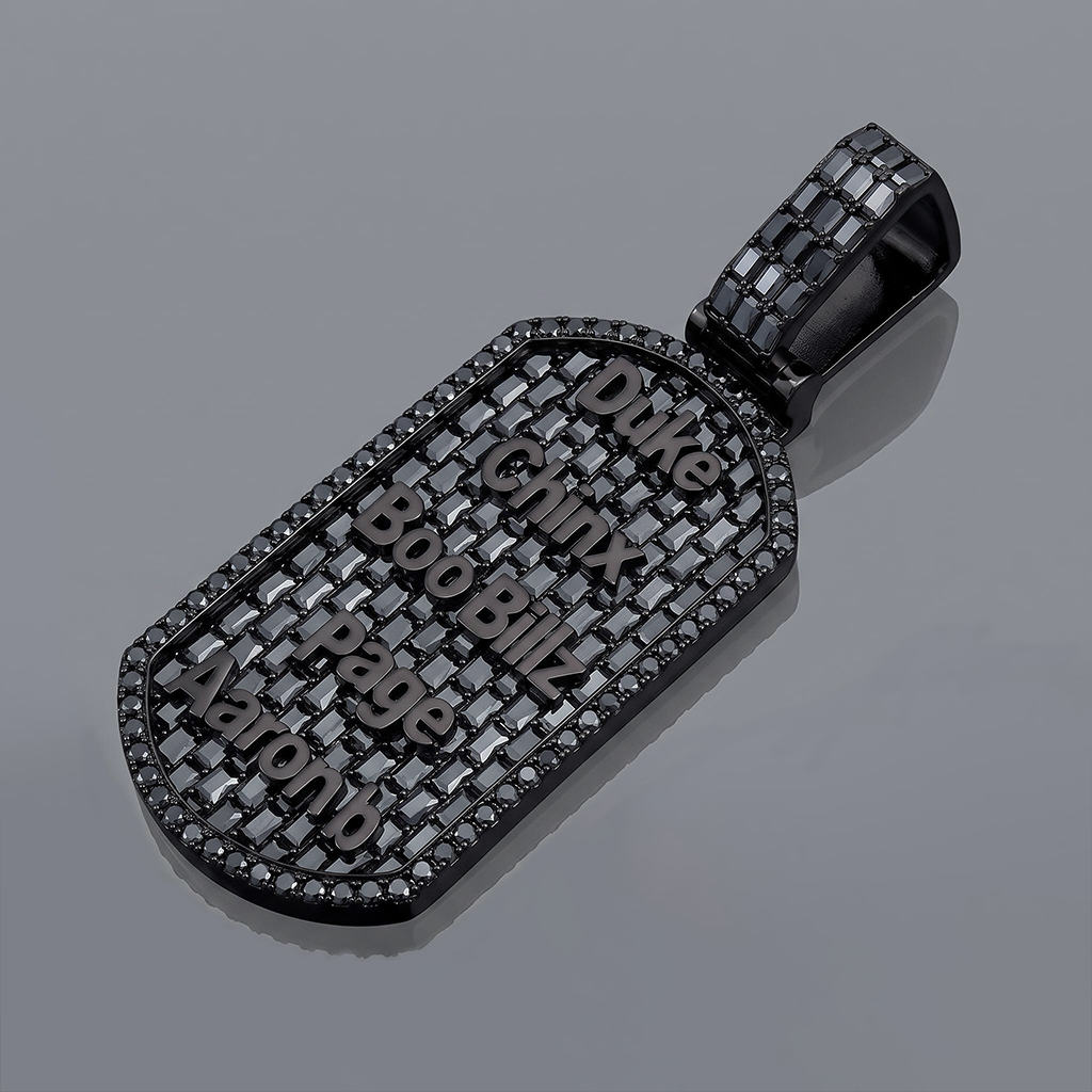 Iced Out Black Baguette-Cut Custom Name Dog Tag Pendant