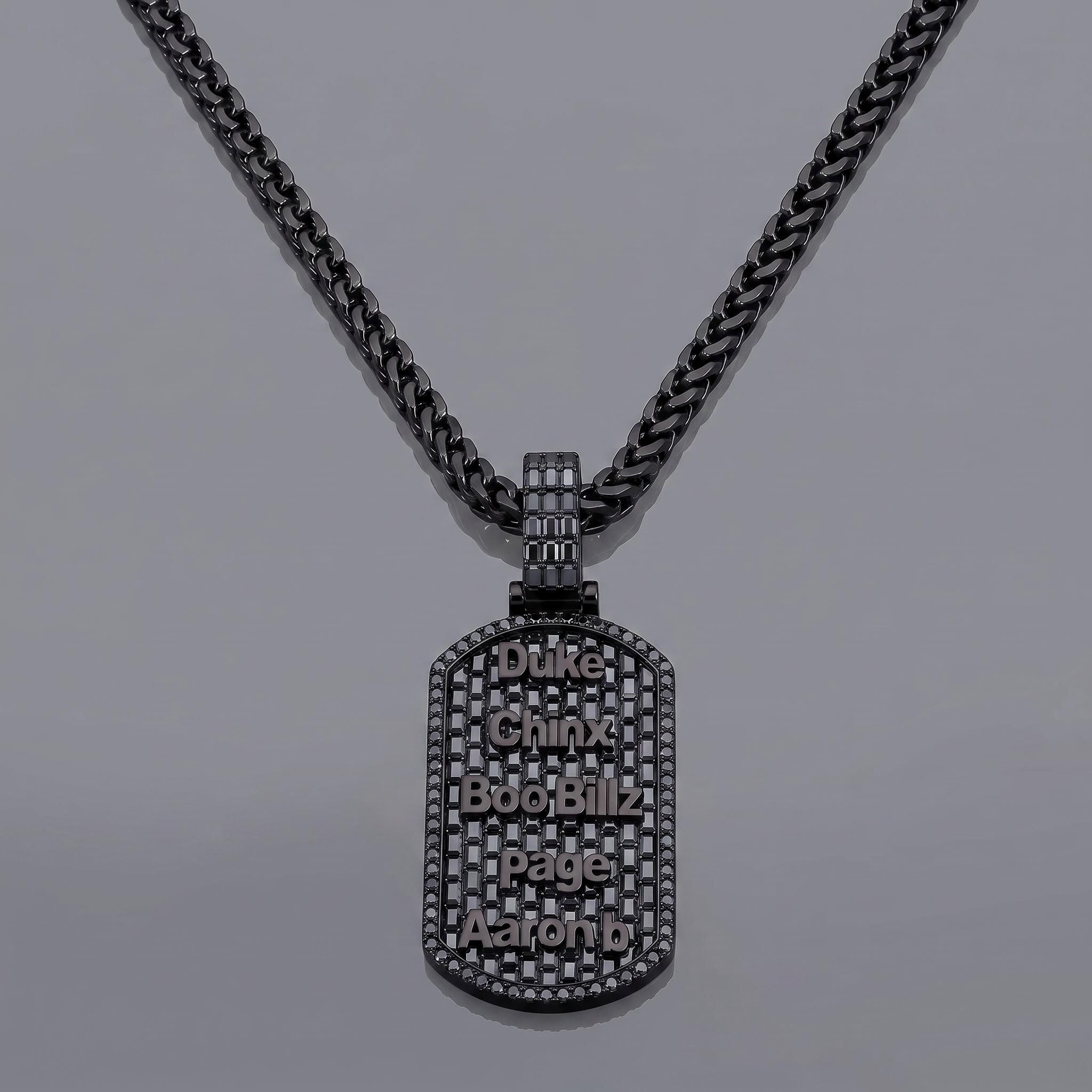 Iced Out Black Baguette-Cut Custom Name Dog Tag Pendant