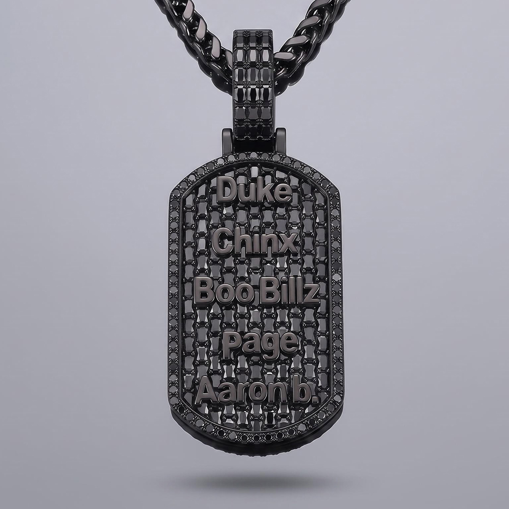 Iced Out Black Baguette-Cut Custom Name Dog Tag Pendant