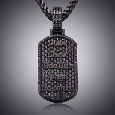 Iced Out Black Baguette-Cut Custom Name Dog Tag Pendant
