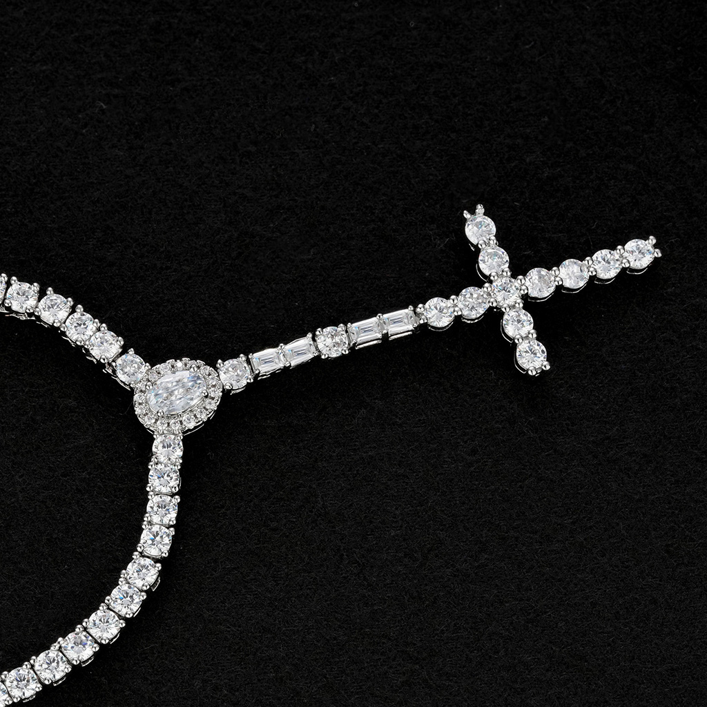 3mm Iced Out Cross Tennis Necklace