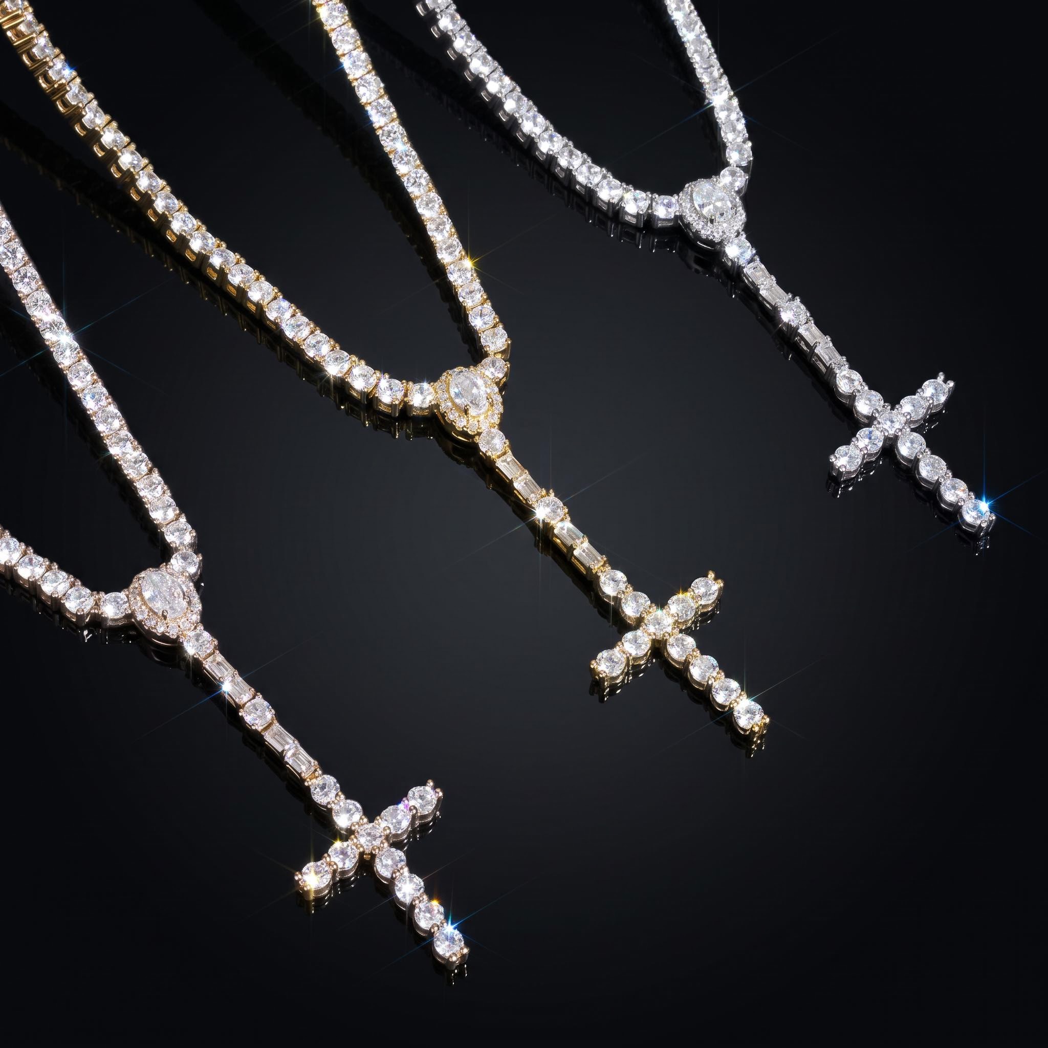 3mm Iced Out Cross Tennis Necklace