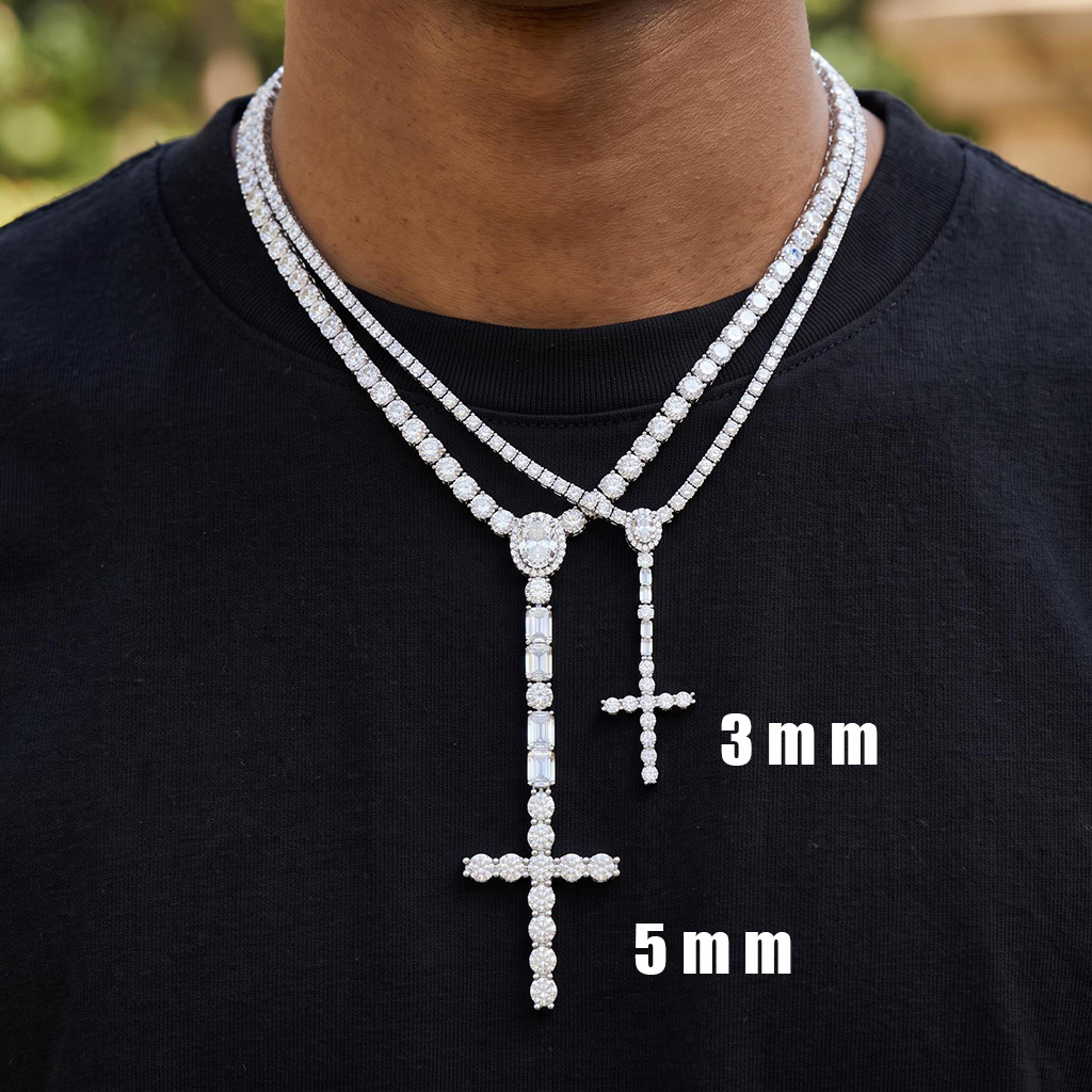 3mm Iced Out Cross Tennis Necklace