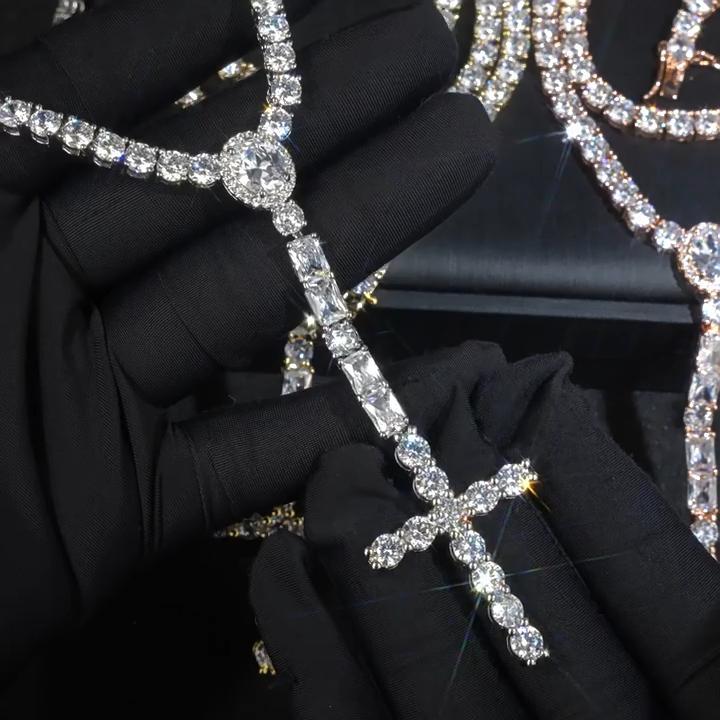 3mm Iced Out Cross Tennis Necklace - ROSARY NECKLACES | Helloice