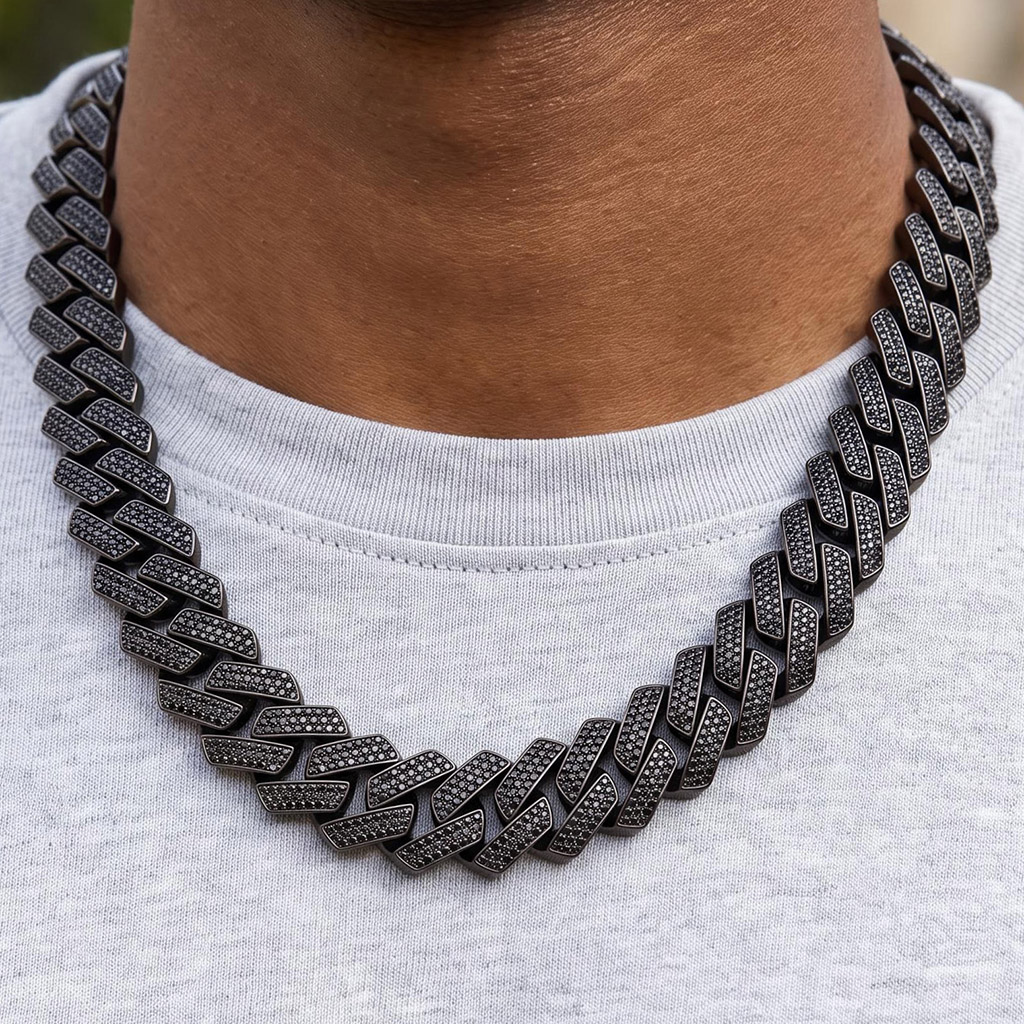 20mm Iced Out Black Stone Cuban Link Chain