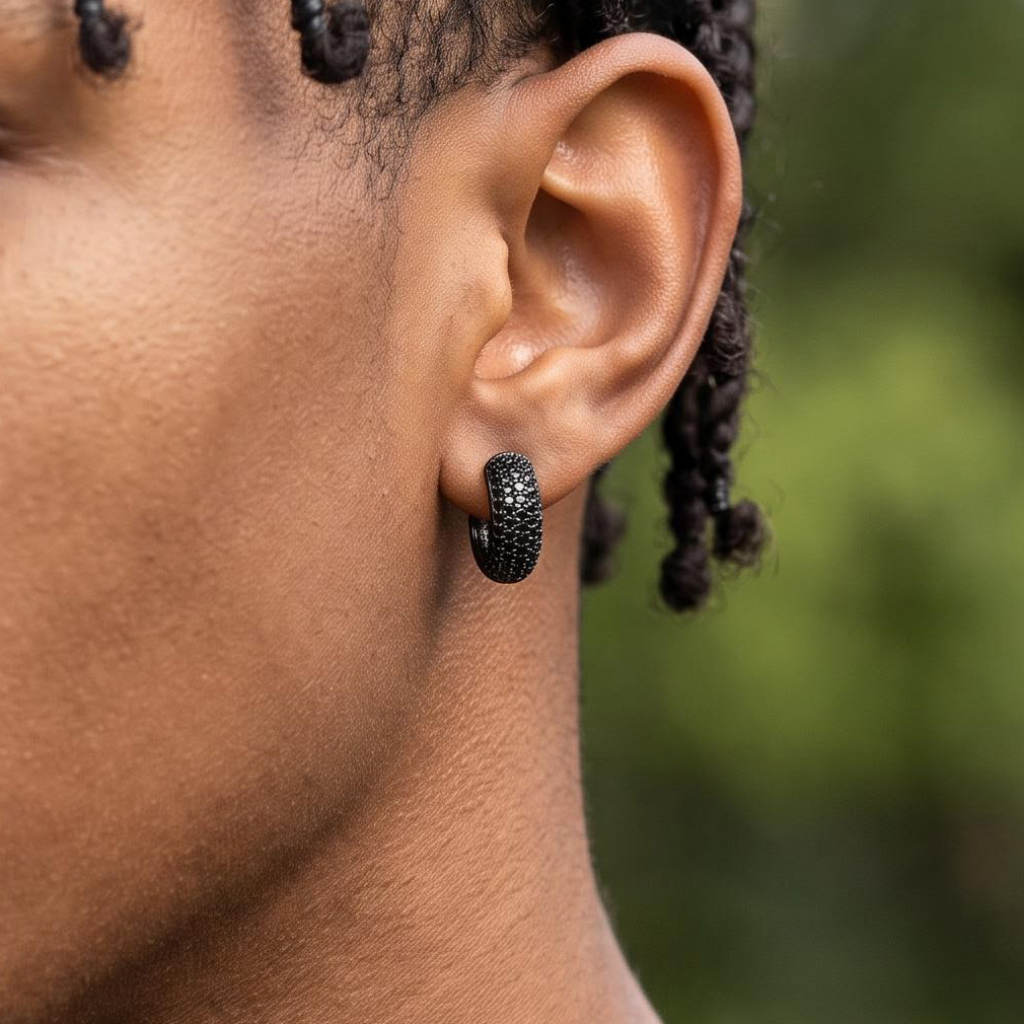 Iced Out Black Hoop Earrings Iced Out Black Hoop Earrings