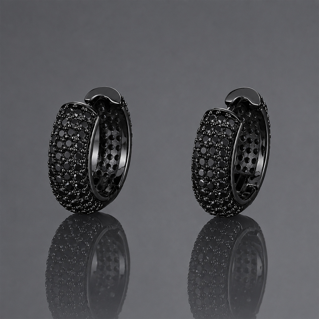 Iced Out Black Hoop Earrings Iced Out Black Hoop Earrings
