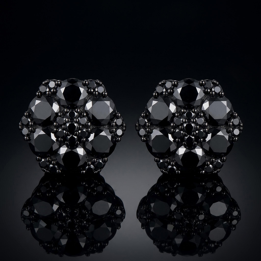 Iced Out Black Cluster Flower Full Paved Earrings Iced Out Black Cluster Flower Full Paved Earrings