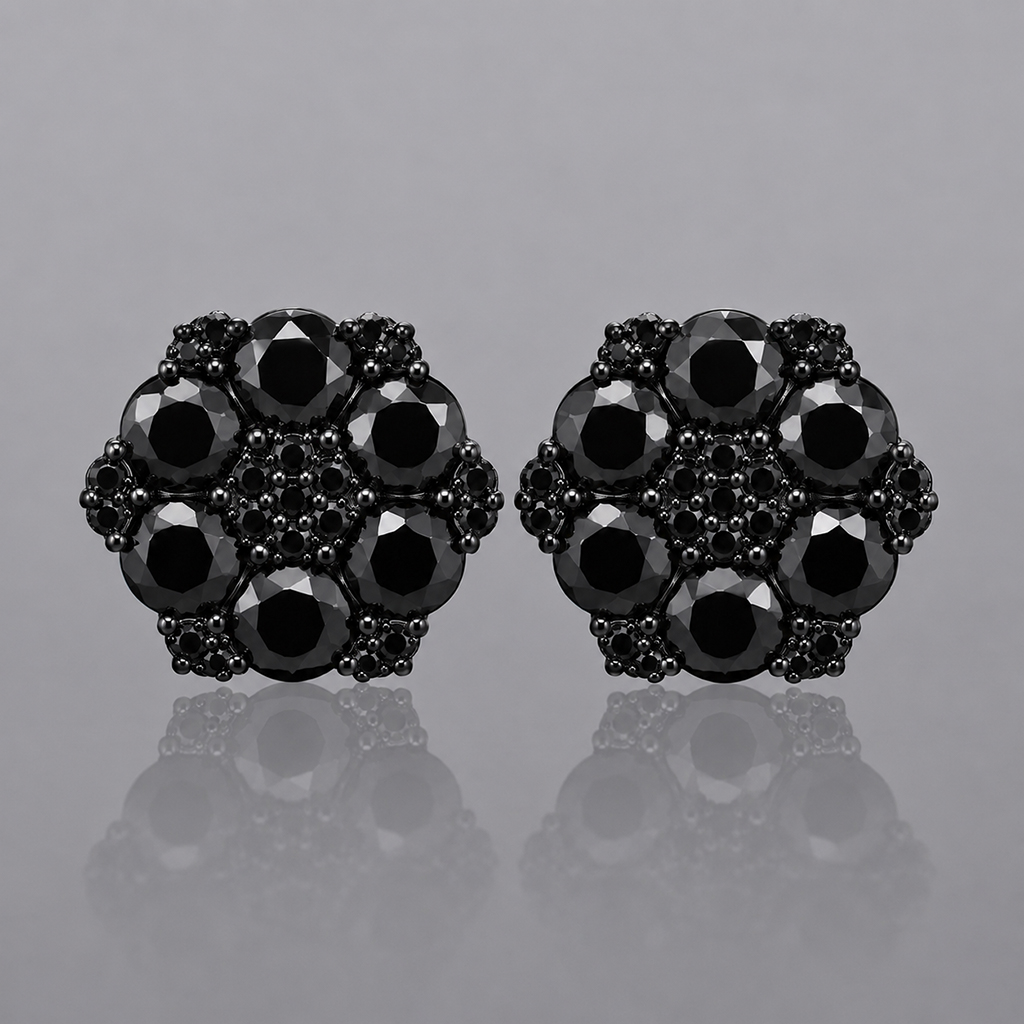 Iced Out Black Cluster Flower Full Paved Earrings Iced Out Black Cluster Flower Full Paved Earrings
