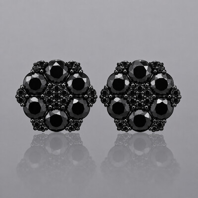 Iced Out Black Cluster Flower Full Paved Earrings