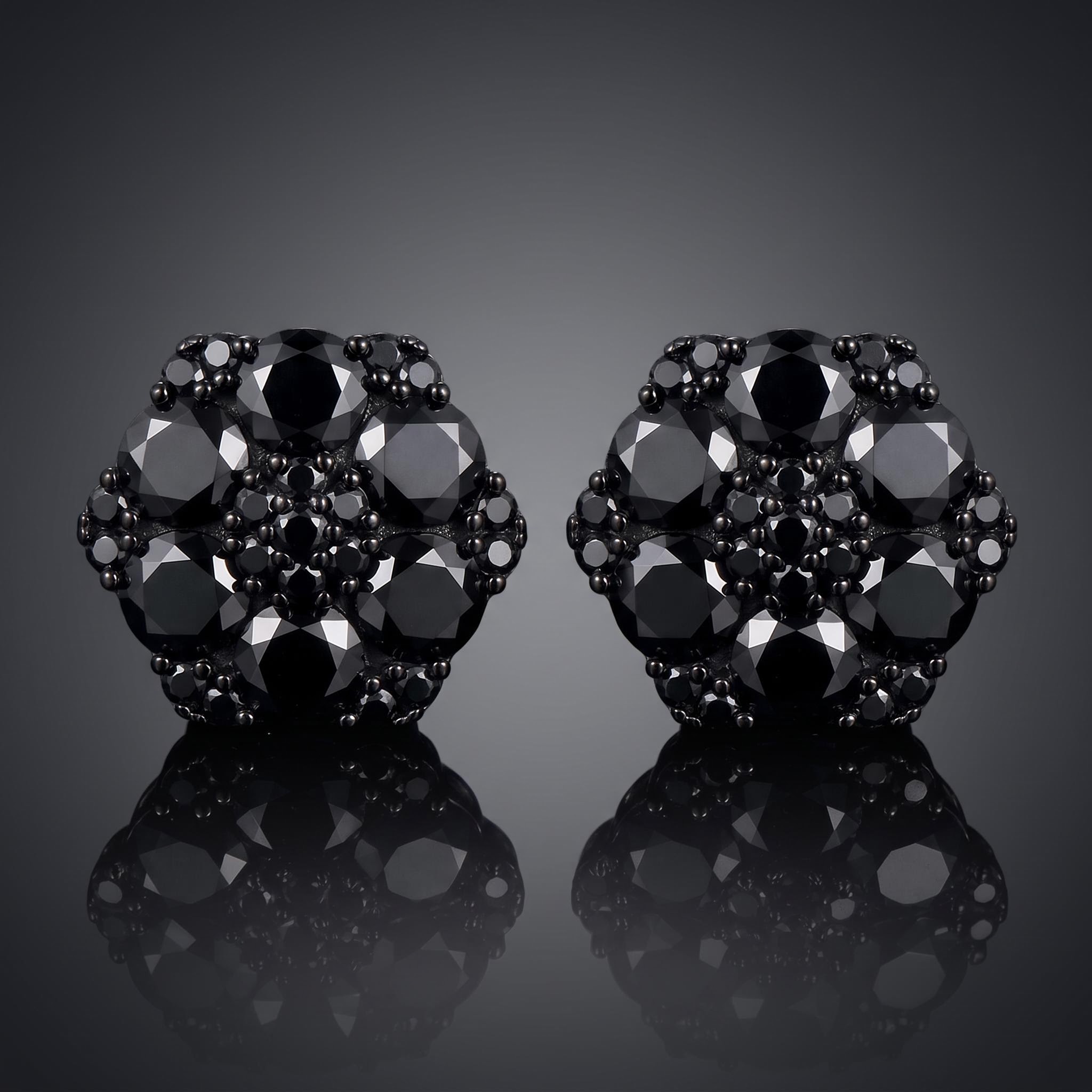 Iced Out Black Cluster Flower Full Paved Earrings Iced Out Black Cluster Flower Full Paved Earrings