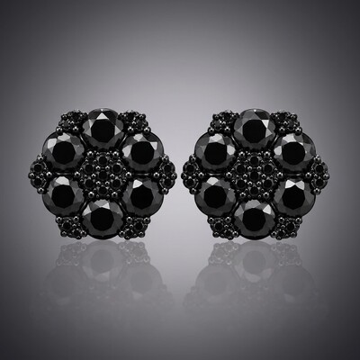 Iced Out Black Cluster Flower Full Paved Earrings