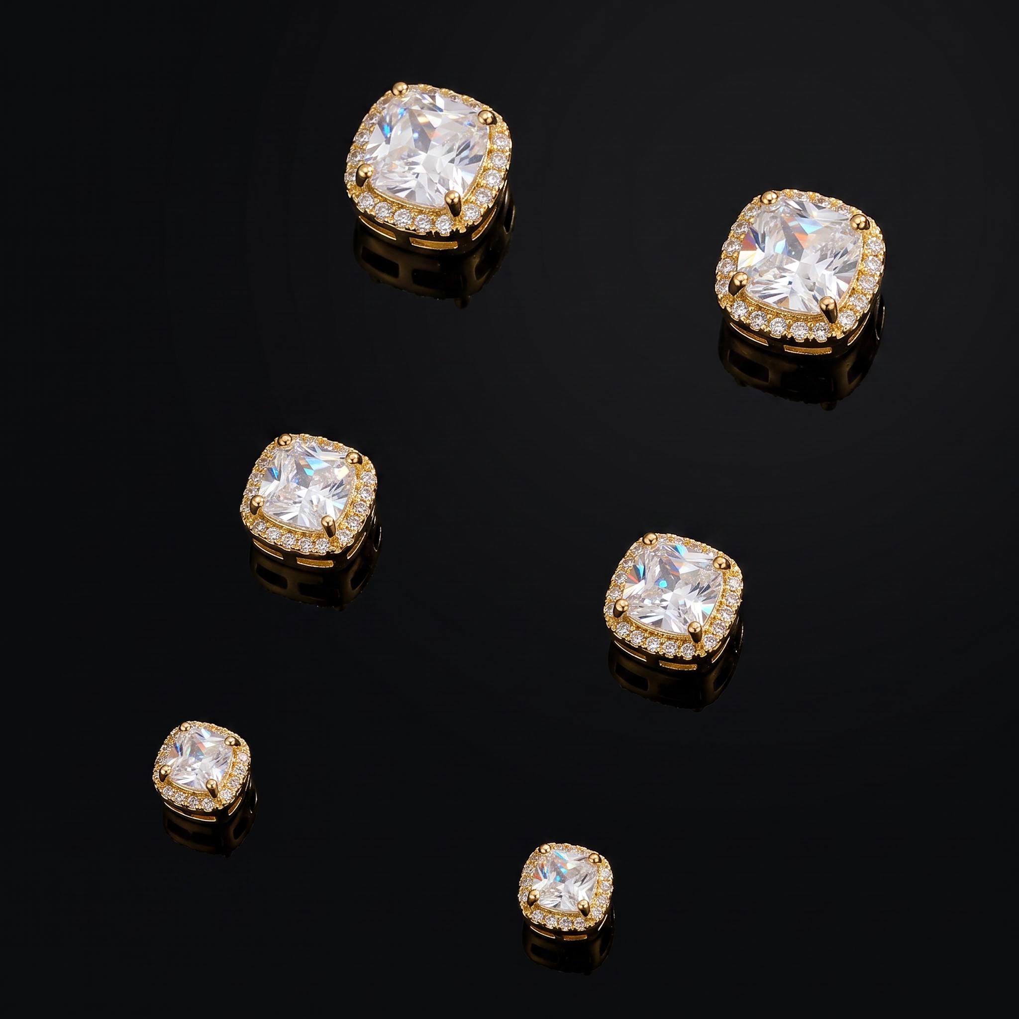 Iced Out Cushion-Cut Magnetic Stud Earrings – 4mm/6mm/8mm