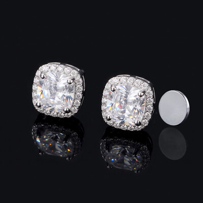 Iced Out Cushion-Cut Magnetic Stud Earrings – 4mm/6mm/8mm