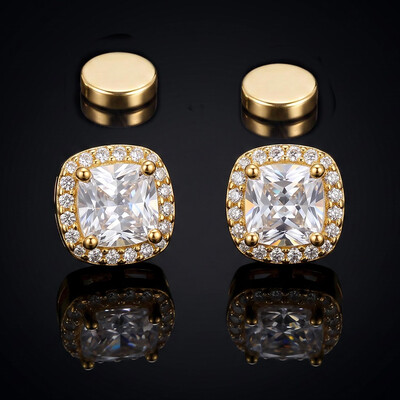 Iced Out Cushion-Cut Magnetic Stud Earrings – 4mm/6mm/8mm