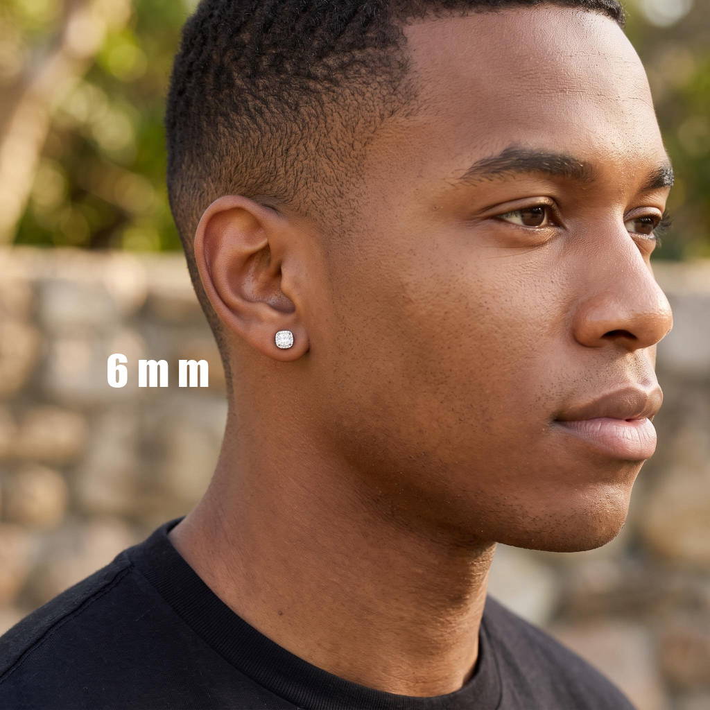 Iced Out Cushion-Cut Magnetic Stud Earrings – 4mm/6mm/8mm