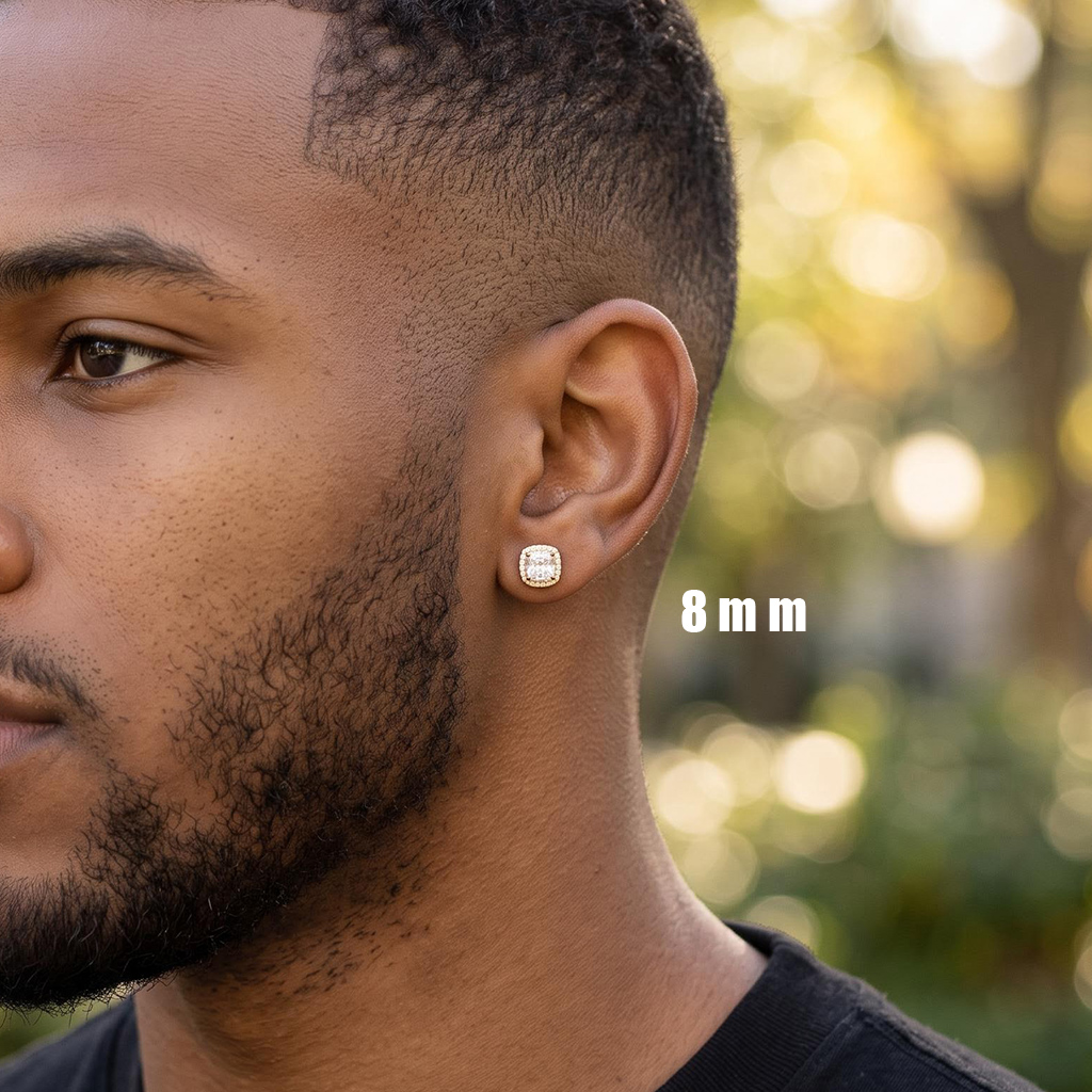 Iced Out Cushion-Cut Magnetic Stud Earrings – 4mm/6mm/8mm