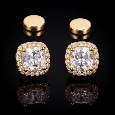 Iced Out Cushion-Cut Magnetic Stud Earrings – 4mm/6mm/8mm