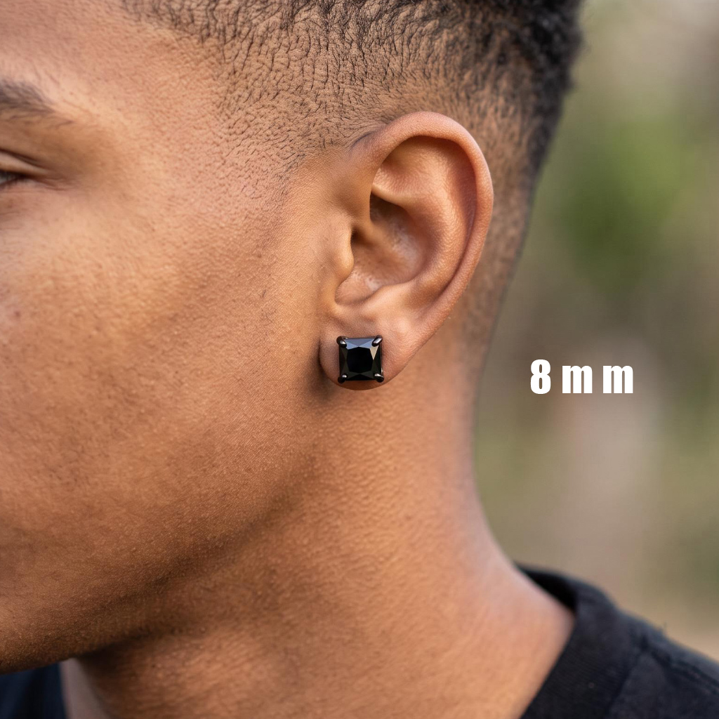 Black Princess-Cut Magnetic Stud Earrings – 6mm/8mm