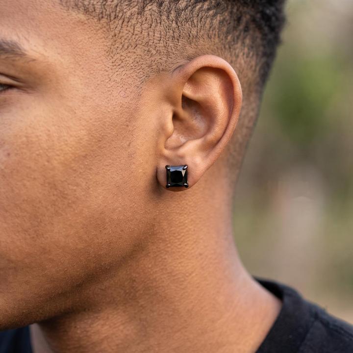 Black Princess-Cut Magnetic Stud Earrings – 6mm/8mm Black Princess-Cut Magnetic Stud Earrings – 6mm/8mm