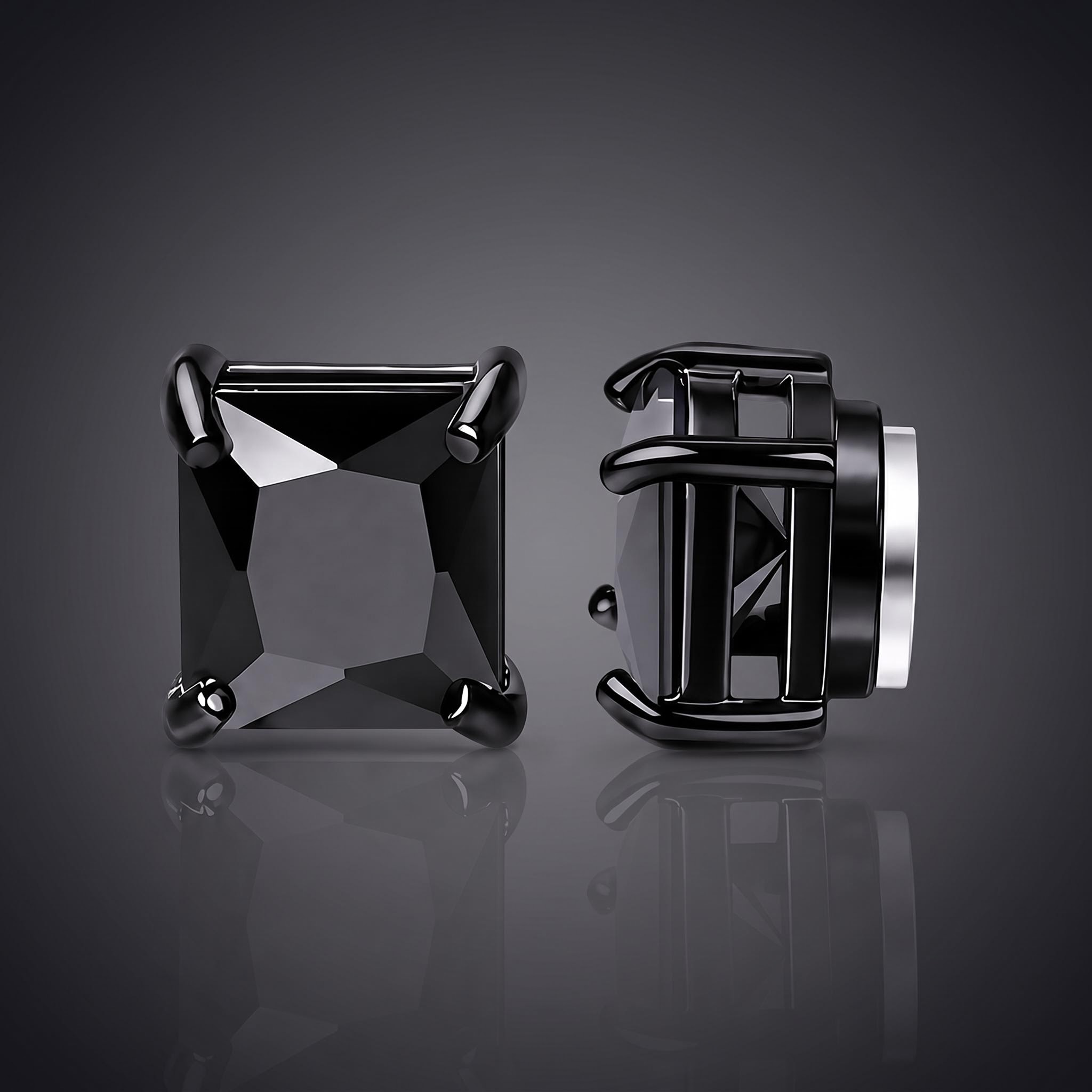 Black Princess-Cut Magnetic Stud Earrings – 6mm/8mm Black Princess-Cut Magnetic Stud Earrings – 6mm/8mm