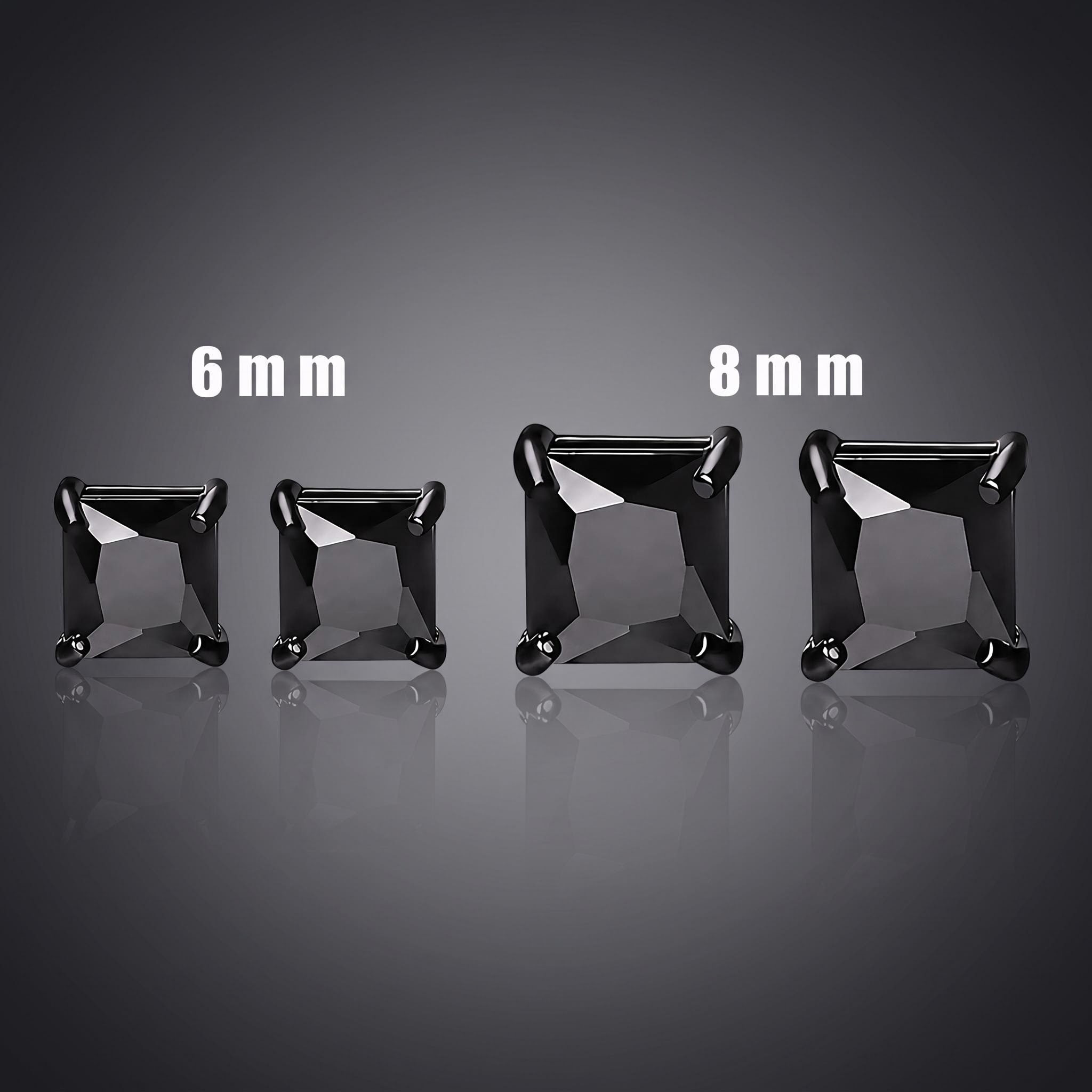 Black Princess-Cut Magnetic Stud Earrings – 6mm/8mm Black Princess-Cut Magnetic Stud Earrings – 6mm/8mm