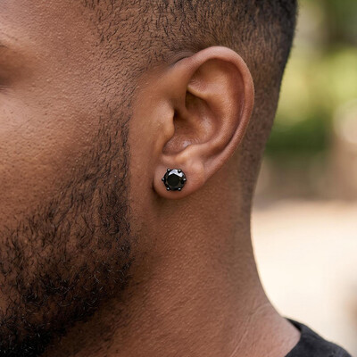 8mm Black Round-Cut Magnetic Stud Earrings