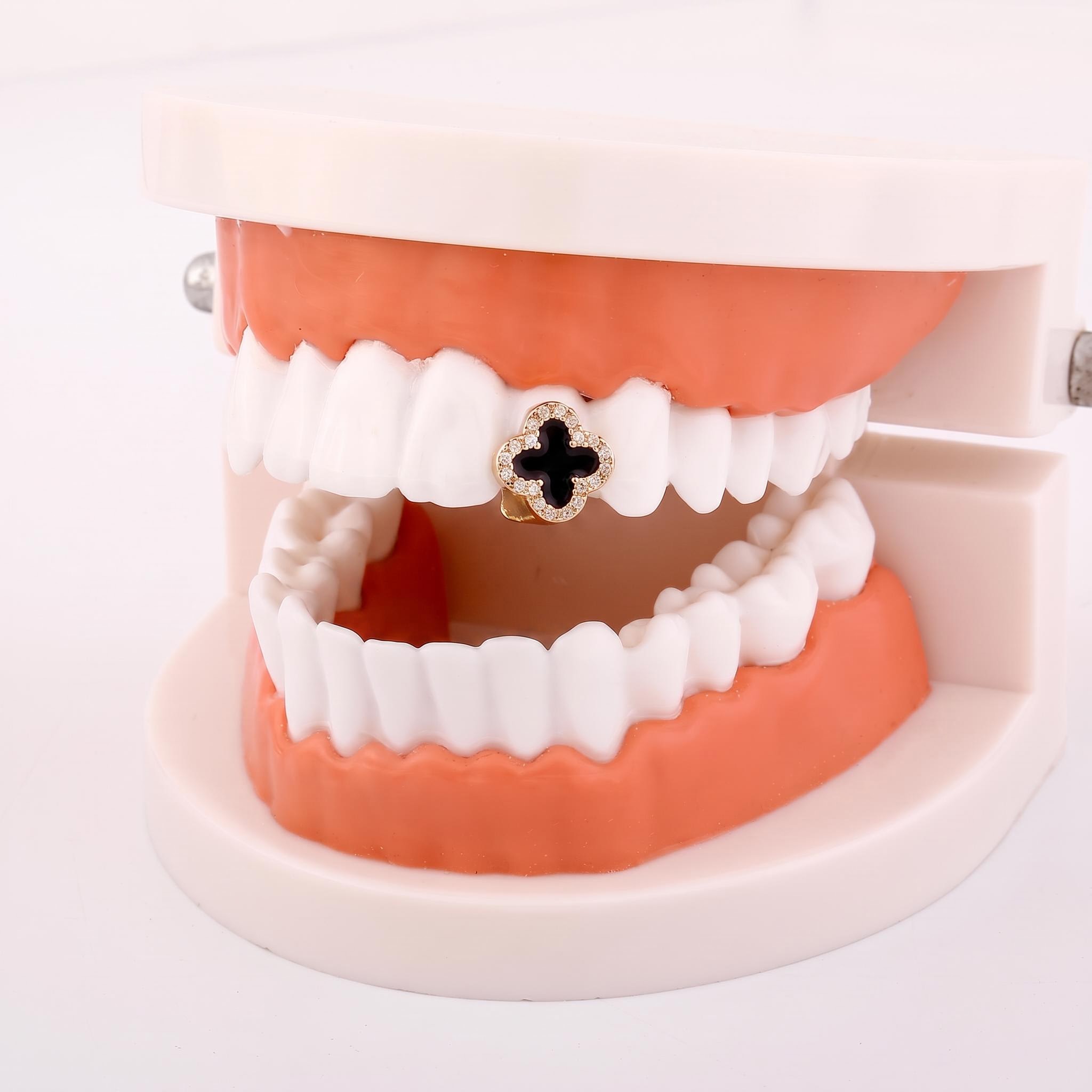 Iced Out Black Four-Leaf Clover Grill