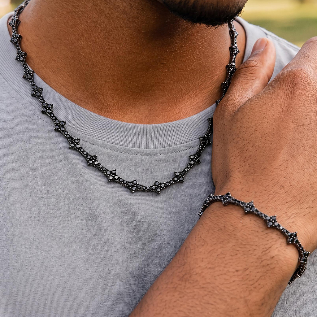 6mm Iced Out Black Cross Chain and Bracelet Set 6mm Iced Out Black Cross Chain and Bracelet Set