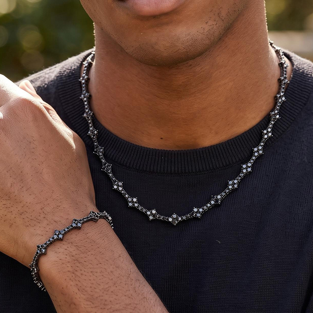 6mm Iced Out Black Cross Chain and Bracelet Set