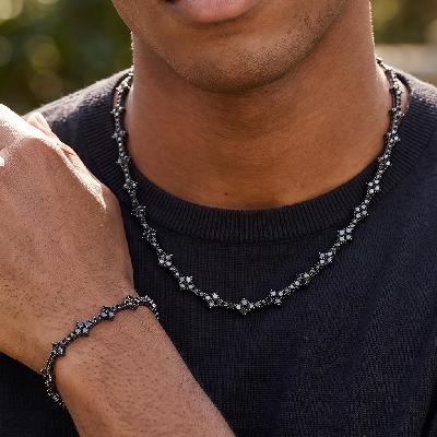 6mm Iced Out Black Cross Chain and Bracelet Set