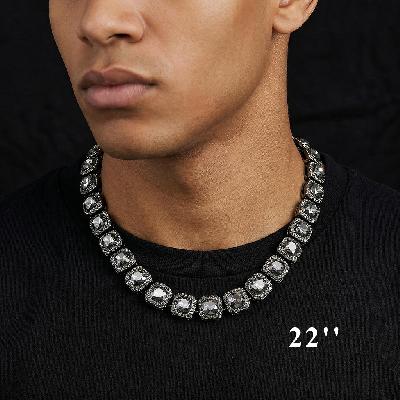 12mm Black Clustered Tennis Chain and Bracelet Set