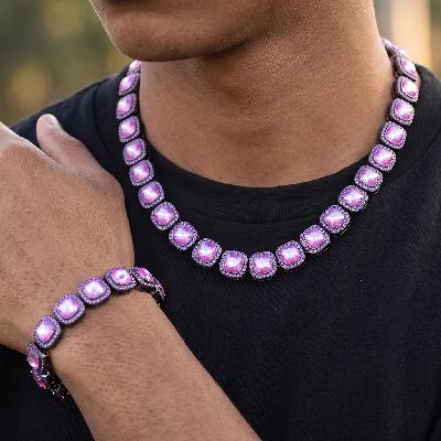 12mm Purple Clustered Tennis Chain and Bracelet Set