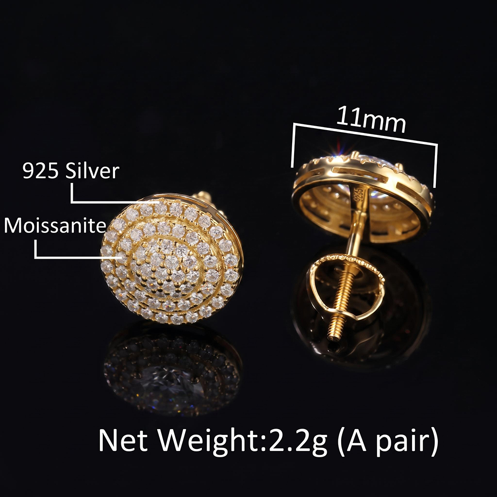 925 Silver & VVS1 Moissanite Round Stud Earrings 925 Silver & VVS1 Moissanite Round Stud Earrings