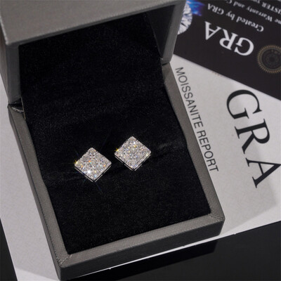 925 Silver & VVS1 Moissanite Square Cluster Stud Earrings