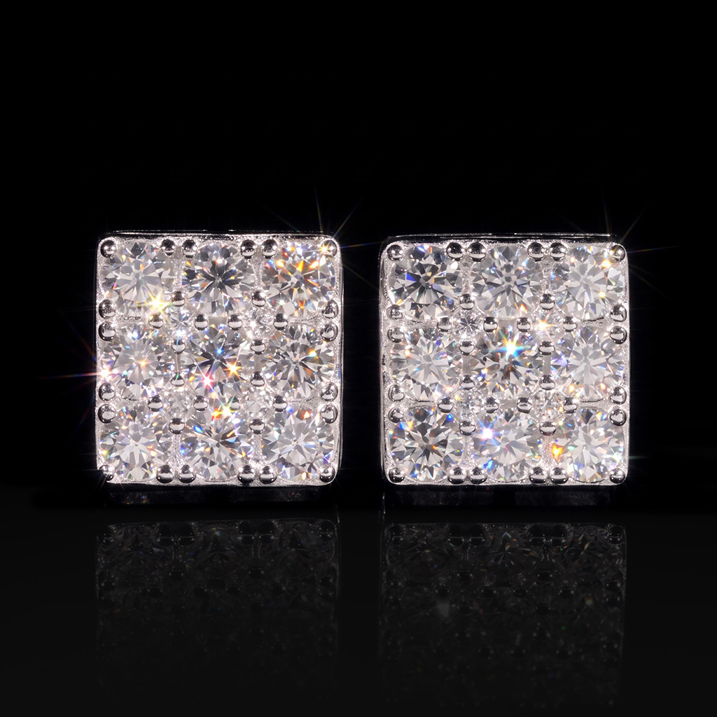 925 Silver & VVS1 Moissanite Square Cluster Stud Earrings