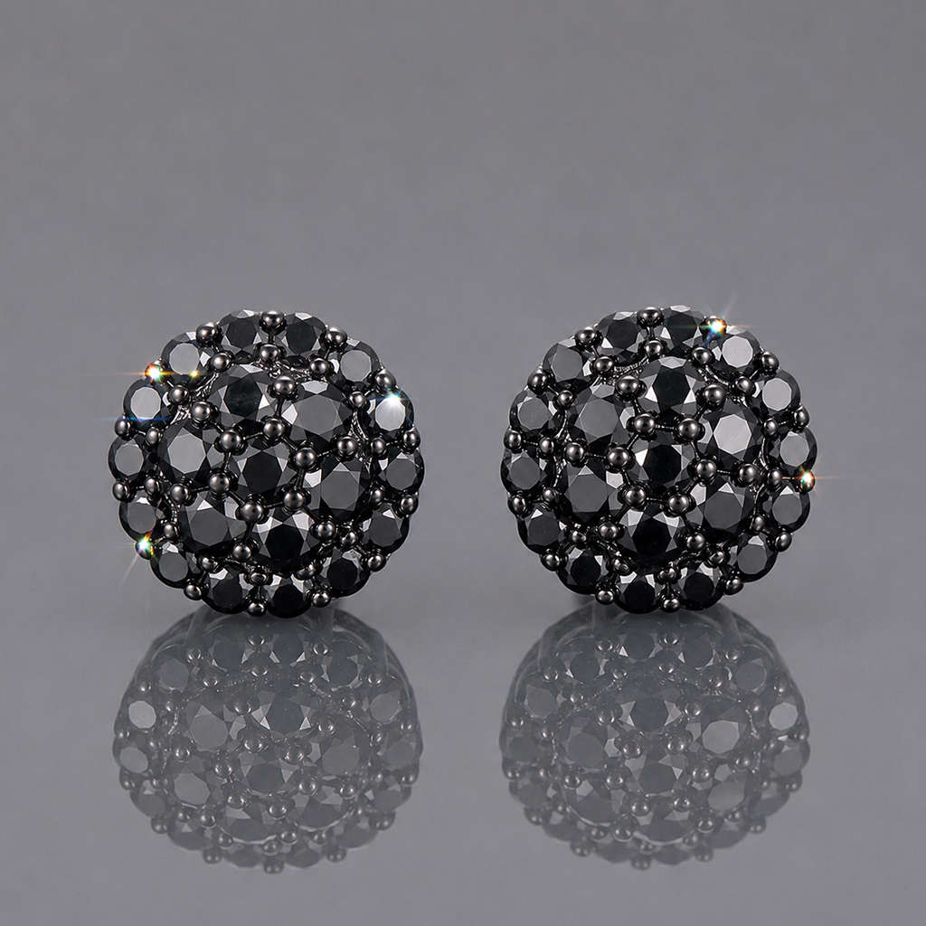 925 Silver & VVS1 Moissanite Black Cluster Stud Earrings