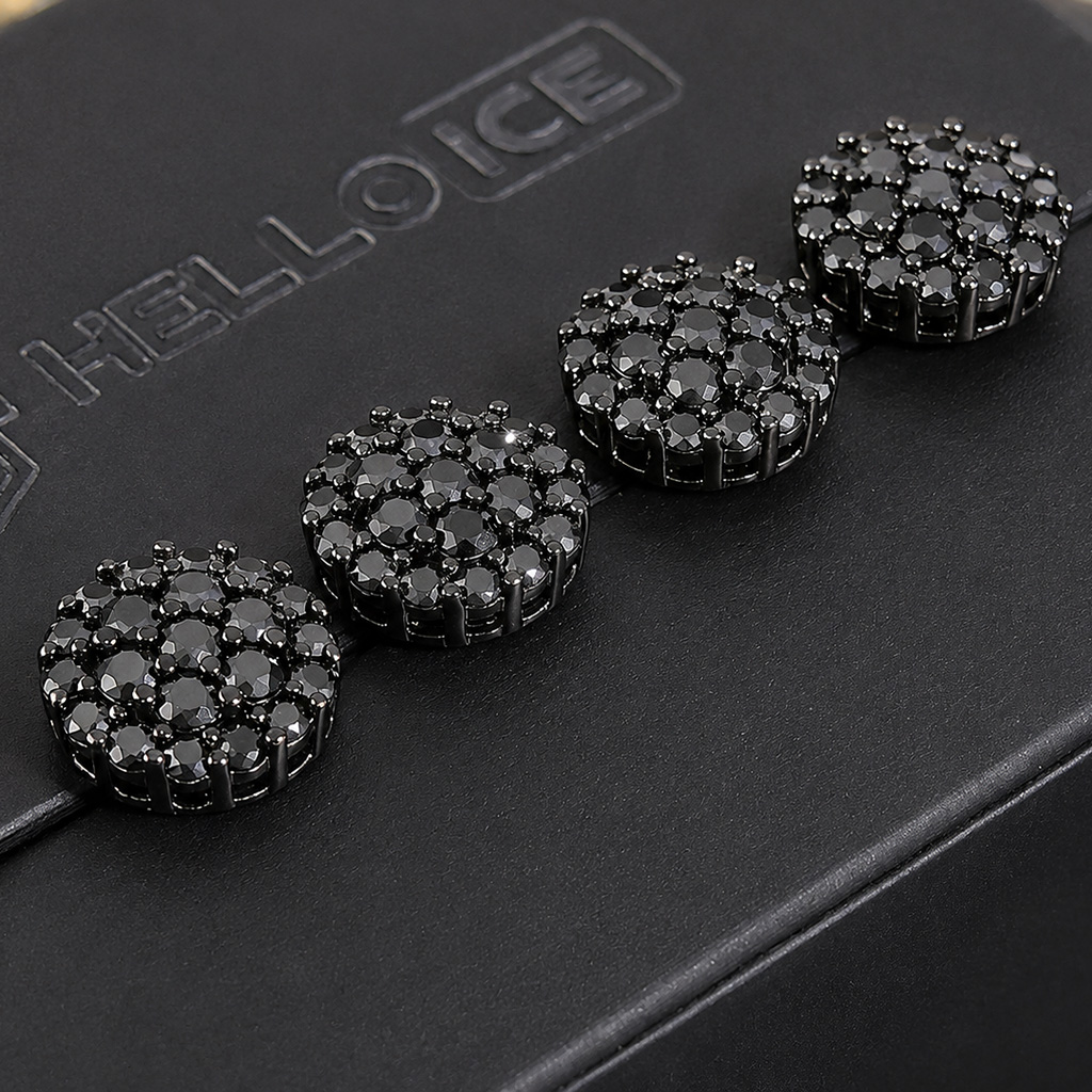 925 Silver & VVS1 Moissanite Black Cluster Stud Earrings