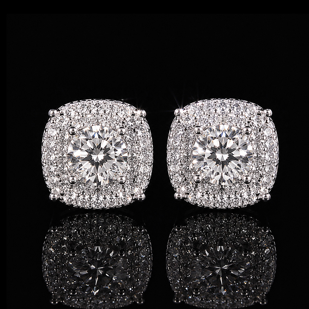 925 Silver & VVS1 Moissanite Round-Cut Halo Stud Earrings