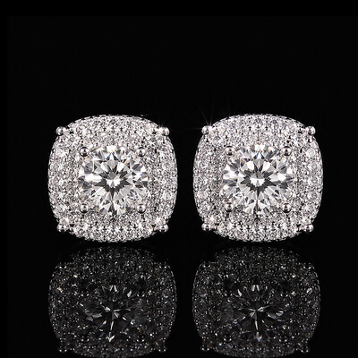 925 Silver & VVS1 Moissanite Round-Cut Halo Stud Earrings