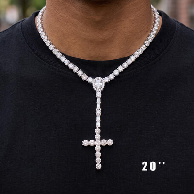 925 Silver & VVS1 Moissanite Cross Tennis Necklace