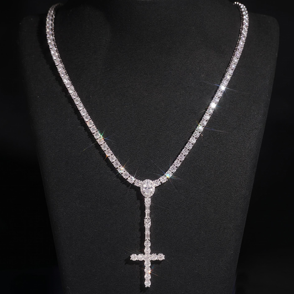 925 Silver & VVS1 Moissanite Cross Tennis Necklace 925 Silver & VVS1 Moissanite Cross Tennis Necklace
