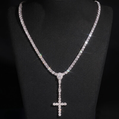 925 Silver & VVS1 Moissanite Cross Tennis Necklace