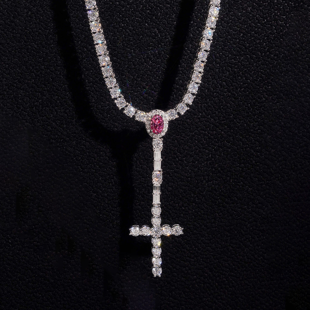 925 Silver & VVS1 Moissanite 3mm Cross Tennis Rosary Necklace 925 Silver & VVS1 Moissanite 3mm Cross Tennis Rosary Necklace