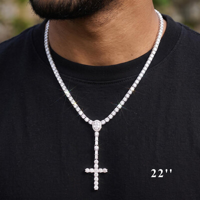 925 Silver & VVS1 Moissanite 3mm Cross Tennis Rosary Necklace